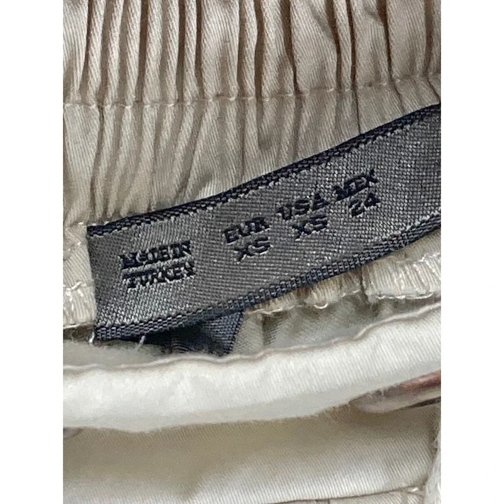 Zara Pleated Drawstring Mini Skirt Womens XS Beige Elastic Waist Cotton Coastal